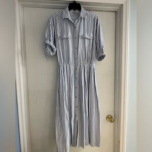 Vintage Blue and White Striped Button-Up Dress